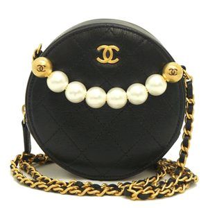 CHANEL Fake Pearl Round Chain Shoulder Bag Black